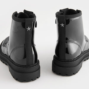 Black Patent Standard Fit (F) Warm Lined Lace-Up Ankle Boots
