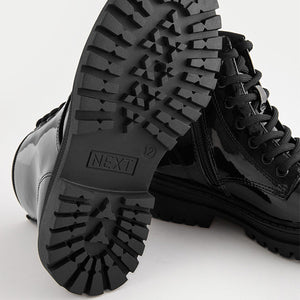 Black Patent Standard Fit (F) Warm Lined Lace-Up Ankle Boots