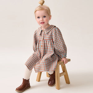 Blue/Ginger Check 100% Cotton Collar Dress (3mths-8yrs)