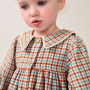 Blue/Ginger Check 100% Cotton Collar Dress (3mths-8yrs)