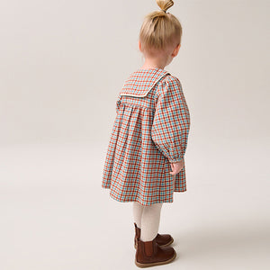 Blue/Ginger Check 100% Cotton Collar Dress (3mths-8yrs)