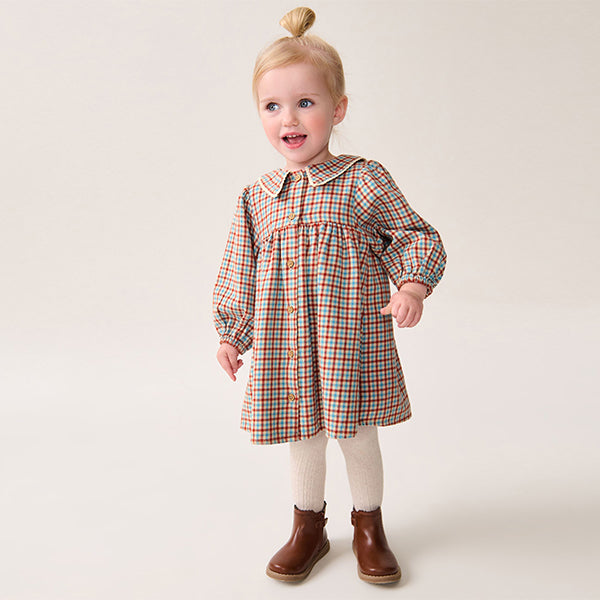 Blue/Ginger Check 100% Cotton Collar Dress (3mths-8yrs)