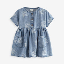 Load image into Gallery viewer, Blue Flower Denim Relaxed 100% Cotton Dress (3mths-6yrs)
