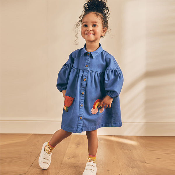 Cobalt Blue Character 100% Cotton Shirt Dress (3mths-6yrs)