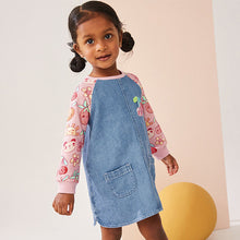 Load image into Gallery viewer, Pink Fruit Print 100% Cotton Raglan Denim Dress (6mths-6yrs)
