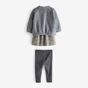 Grey Gingham 100% Cotton Dress, Jacket And Leggings Set (3mths-6yrs)