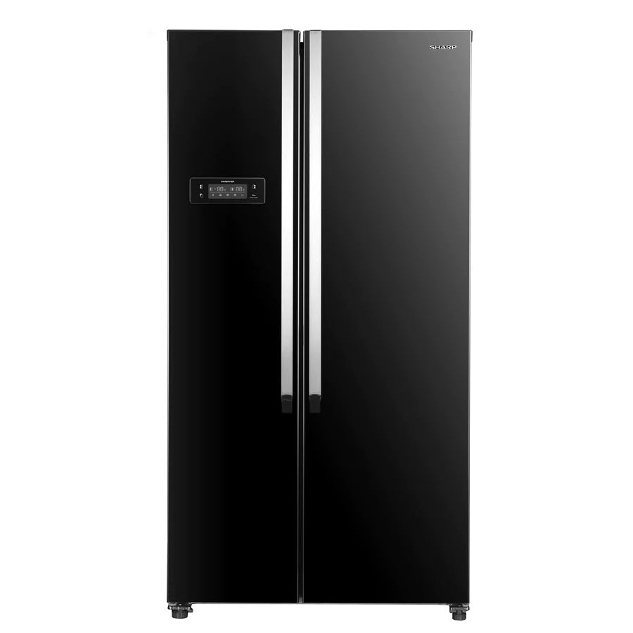 sharp side by side sj-x645-bk3 black fridge