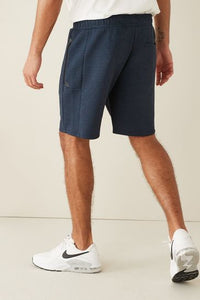 Navy Jersey Shorts With Zip Pockets