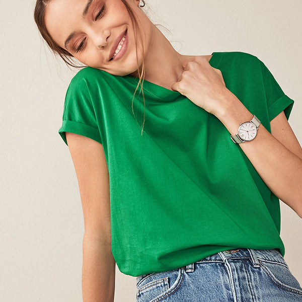 Bright Green Round Neck Cap Sleeve T-Shirt