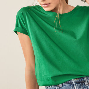 Bright Green Round Neck Cap Sleeve T-Shirt