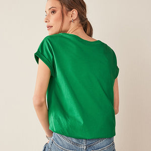 Bright Green Round Neck Cap Sleeve T-Shirt