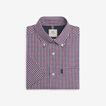 Load image into Gallery viewer, Reg/Navy Blue Gingham Check Regular Fit Short Sleeve Easy Iron Button Down Oxford Shirt
