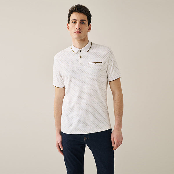 White /Gold Print Polo Shirt