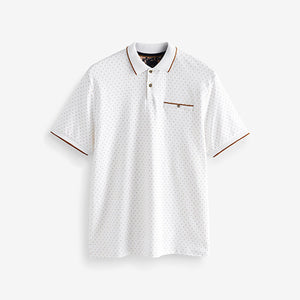 White /Gold Print Polo Shirt