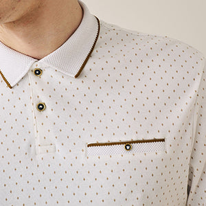 White /Gold Print Polo Shirt