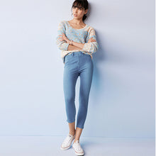Load image into Gallery viewer, Bleach Blue Cropped Denim Jersey Leggings
