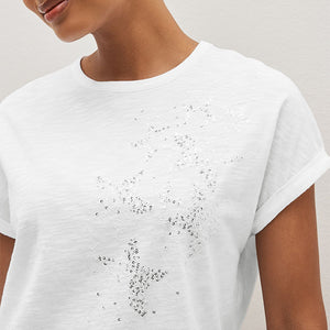 White Embellished Scatter Sparkle Star Short Sleeve T-Shirt
