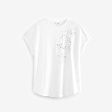 Load image into Gallery viewer, White Embellished Scatter Sparkle Star Short Sleeve T-Shirt
