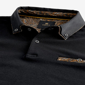 Black/Gold 100% Cotton Short Sleeve Smart Collar Polo Shirt