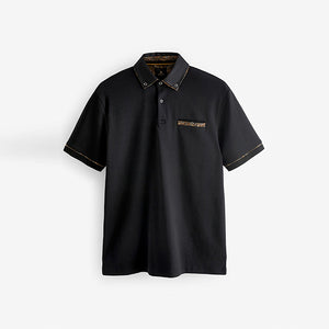 Black/Gold 100% Cotton Short Sleeve Smart Collar Polo Shirt