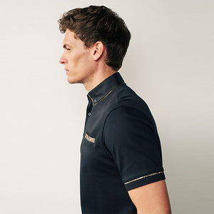 Black/Gold 100% Cotton Short Sleeve Smart Collar Polo Shirt