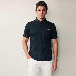 Black/Gold 100% Cotton Short Sleeve Smart Collar Polo Shirt