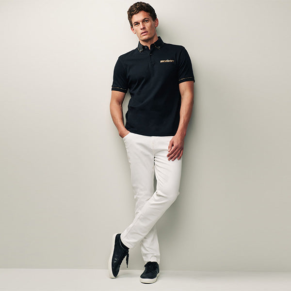 Black/Gold 100% Cotton Short Sleeve Smart Collar Polo Shirt