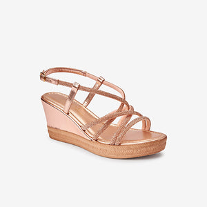 Rose Gold Forever Comfort® Tubular Bling Asymmetric Wedges