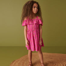 Load image into Gallery viewer, Pink Ditsy Printed Cold-Shoulder Dress (3-12yrs)
