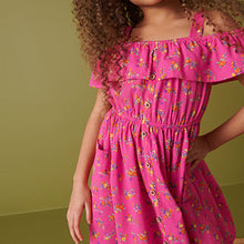 Load image into Gallery viewer, Pink Ditsy Printed Cold-Shoulder Dress (3-12yrs)
