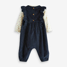 Load image into Gallery viewer, Navy Spot Dungaree Set (0-6mths)
