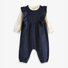 Load image into Gallery viewer, Navy Spot Dungaree Set (0-6mths)

