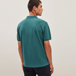 Blue Teal Ocean Regular Fit Short Sleeve Pique Polo Shirt