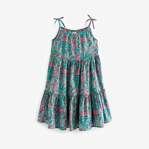 Green/Pink Floral Tiered Strappy Dress (3-12yrs)