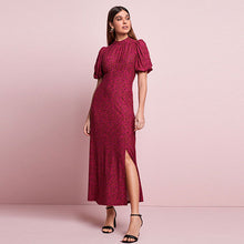 Load image into Gallery viewer, Pink Animal Short Puff Sleeve Midi Day Dress
