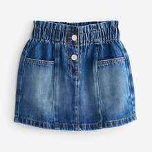 Load image into Gallery viewer, Mid Blue Denim 100% Cotton Paperbag Waist Skirt (3-12yrs)
