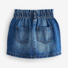 Load image into Gallery viewer, Mid Blue Denim 100% Cotton Paperbag Waist Skirt (3-12yrs)
