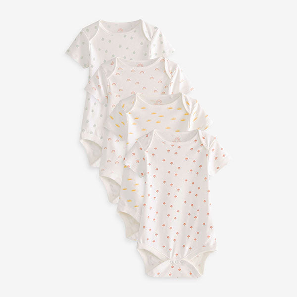 Cream 4 Pack Baby Printed Short Sleeve Bodysuits (0-12mths)