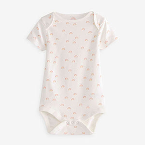 Cream 4 Pack Baby Printed Short Sleeve Bodysuits (0-12mths)