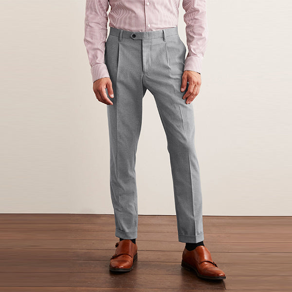 Light Grey Skinny Flannel Fabric Suit: Trousers