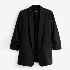 Black Relaxed Ruched Sleeve Blazer