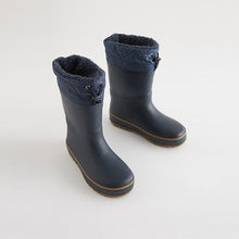 Load image into Gallery viewer, Navy Blue Thinsulate™ Warm Lined Cuff Wellies (Older Boys)
