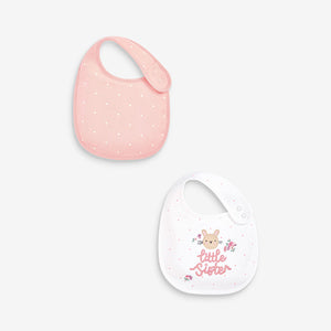 Pink/White Little Sister  Baby Bibs 2 Pack