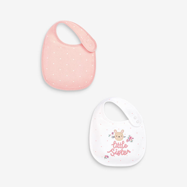 Pink/White Little Sister  Baby Bibs 2 Pack