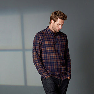 Rust Brown/Navy Blue Signature Brushed Flannel Check Shirt