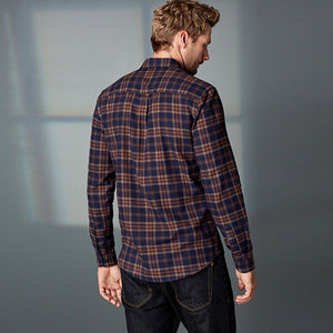 Rust Brown/Navy Blue Signature Brushed Flannel Check Shirt