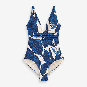 Blue Leaf Plunge Tummy Control Swimsuit