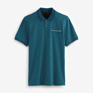 Teal Blue Print Polo Shirt