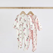 Load image into Gallery viewer, Cream/Pink Fairy 2 Pack Zip Baby Sleepsuits (0-18mths)

