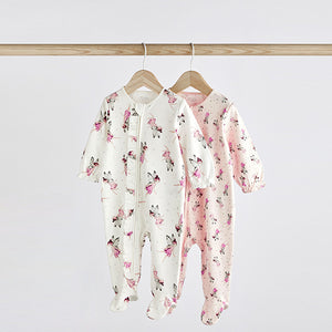 Cream/Pink Fairy 2 Pack Zip Baby Sleepsuits (0-18mths)